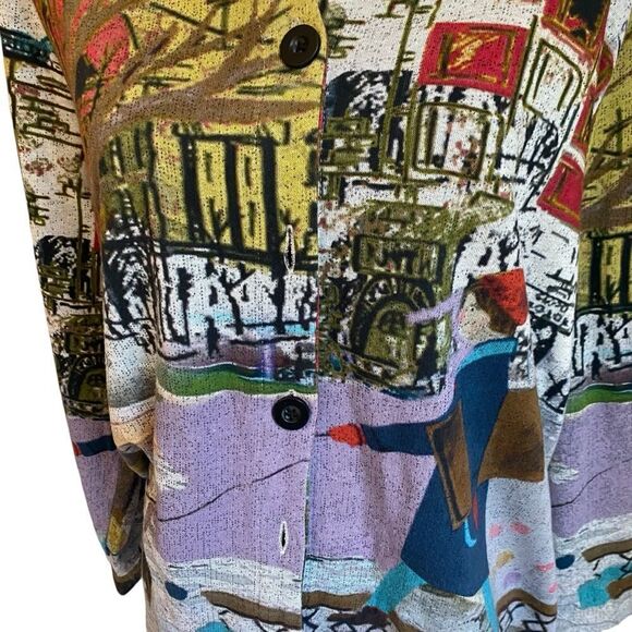 Parsley and Sage Graphic Print Girl Walking Dog City Scene Top  XL - Picture 6 of 8